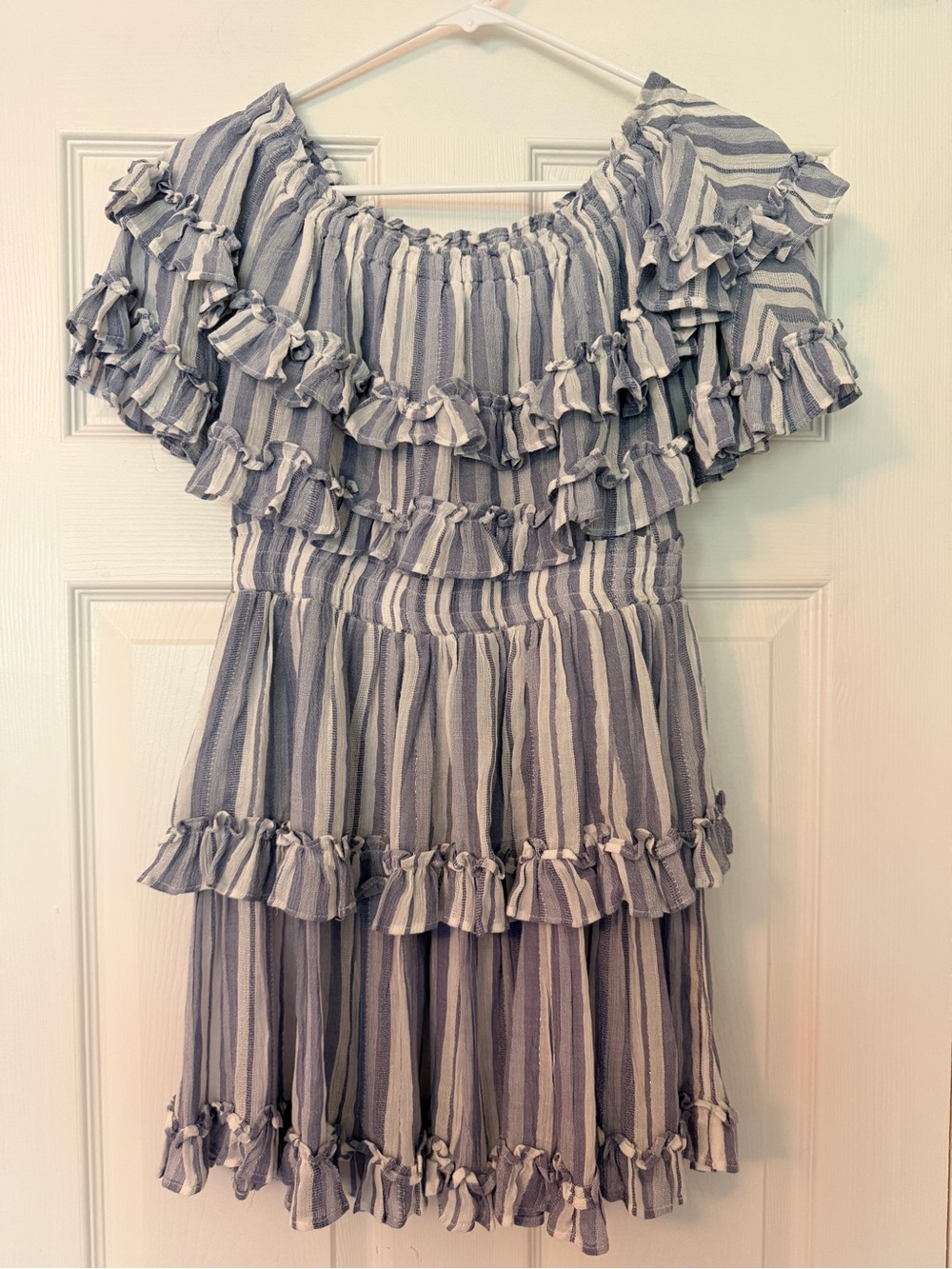 Surf Gypsy Blue and White Striped Ruffle Dress